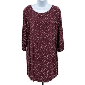 Old Navy Sheath Dress Womens XL Maroon Floral 3/4 Sleeves Round Neck Mini Casual